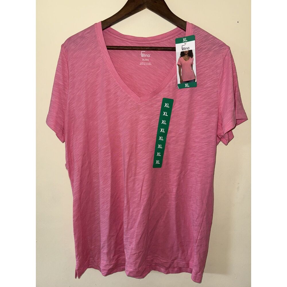 NWT Felina Pink V-Neck Short Sleeve T-Shirt XL Slub Knit Cotton Modal Tee